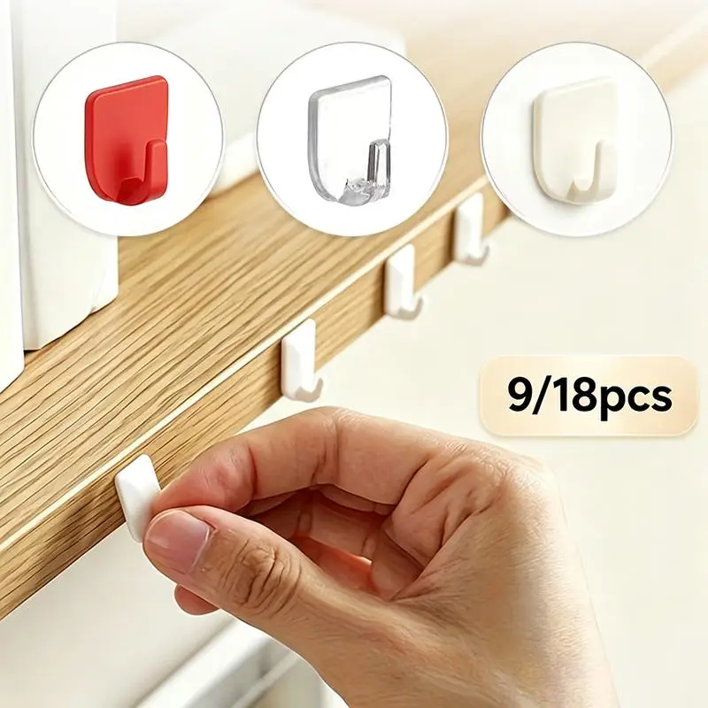 9/18pcs Mini Self-adhesive Hook No Drilling Strong Adhesion Storage Hooks Multi-Purpose Hooks For Desk, Kitchen, Bathroom