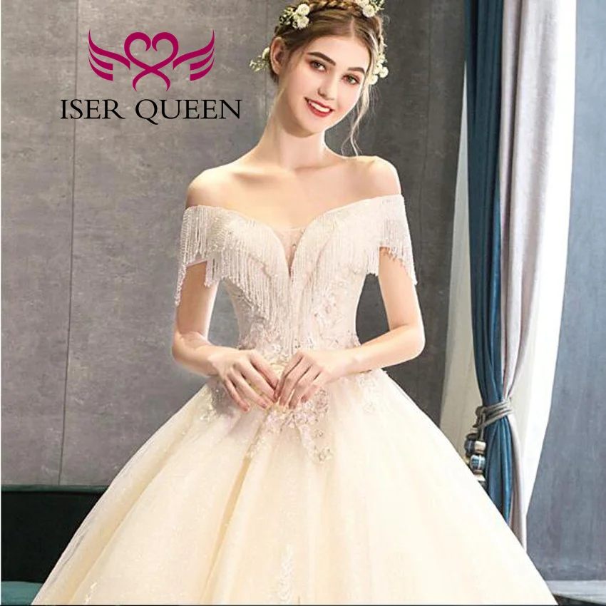 ที่กําหนดเองคริสตัลลูกปัดยุโรปชุดแต่งงานที่สวยหรู 2025 ปิดไหล่รถไฟศาลคุณภาพชุดแต่งงาน WX0252