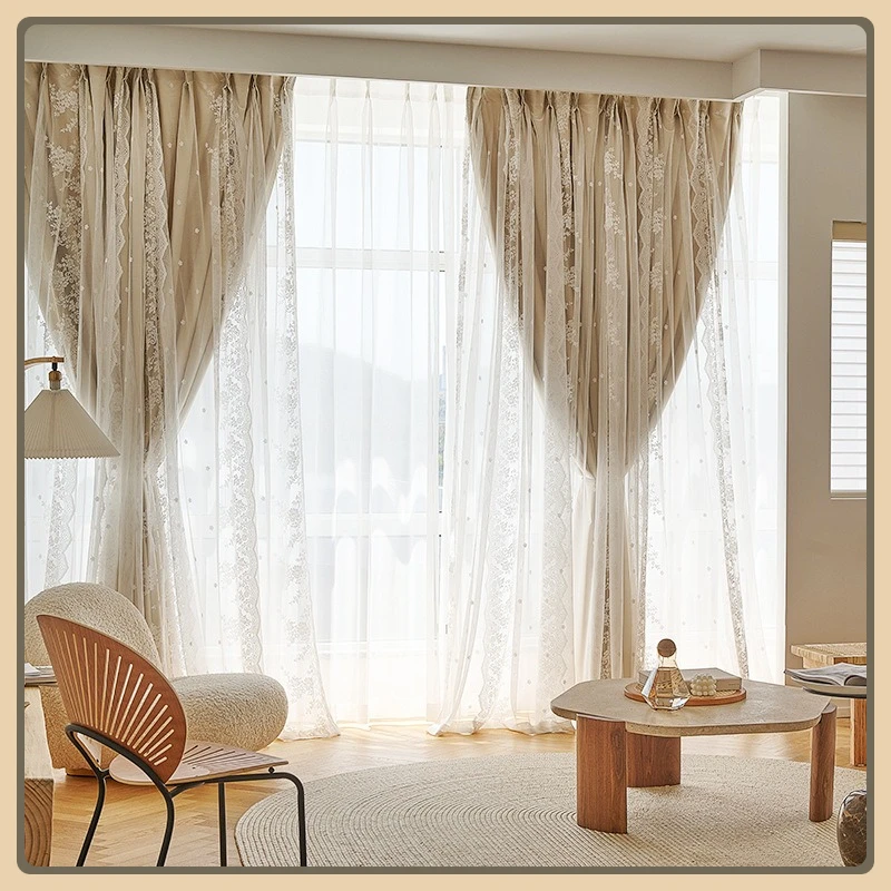 

French lace double curtains living room bedroom balcony bay window tatami fairy wind gauze curtain dream princess finished