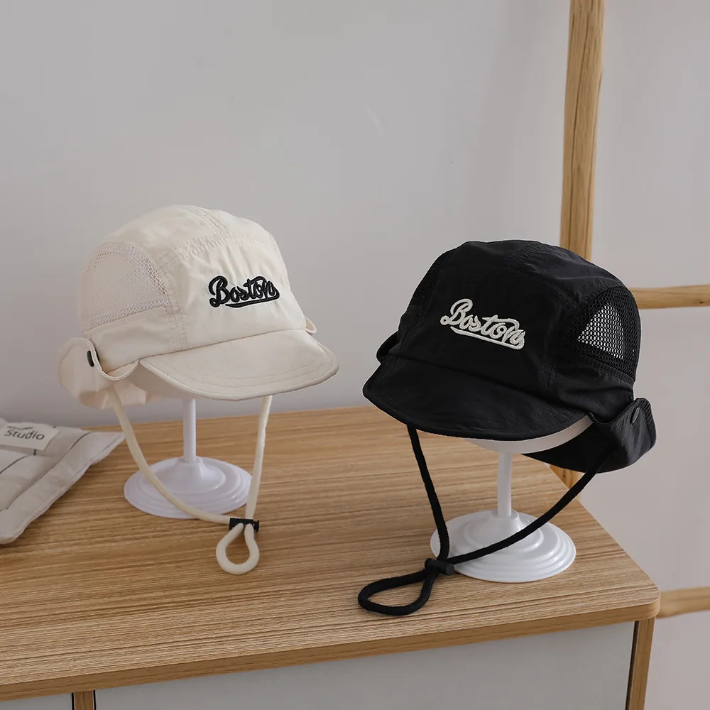 Letter Embroidered Baby Sun Hat Summer Mesh Breathable Boys Girls Cap Fashion Patchwork Kids Panama Bucket Hats view 5
