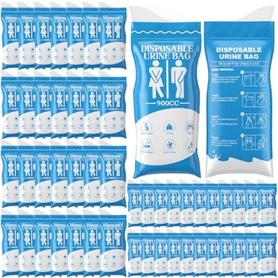 

50 Pcs Disposable Urinal Bags, Portable Pee Bags for Travel Women Men, 700/800/900ml Emergency Urinal Bag and Vomit Bag for Pat