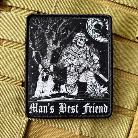 Bilashmart Man's Best Friend Morale Badge Skull Soldier Dog Tactical Patch Printing Patches Hook and Loop Military Backpack Sticker