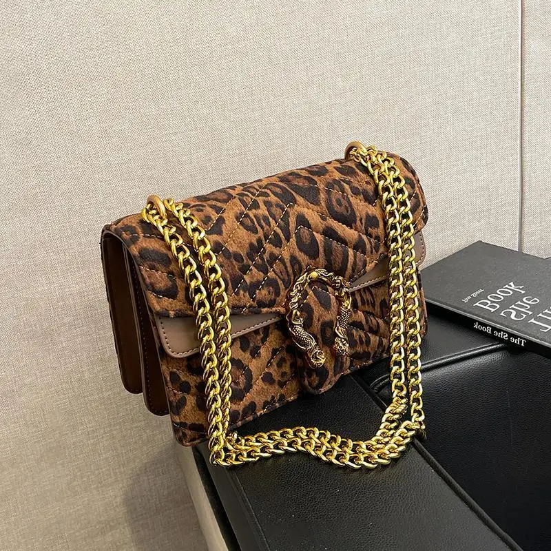 Leopard Bacchus Bag French Temperament Women's Handbag Internet Celebrity Bag Women's New High-end Suede Underarm Messenger Bag