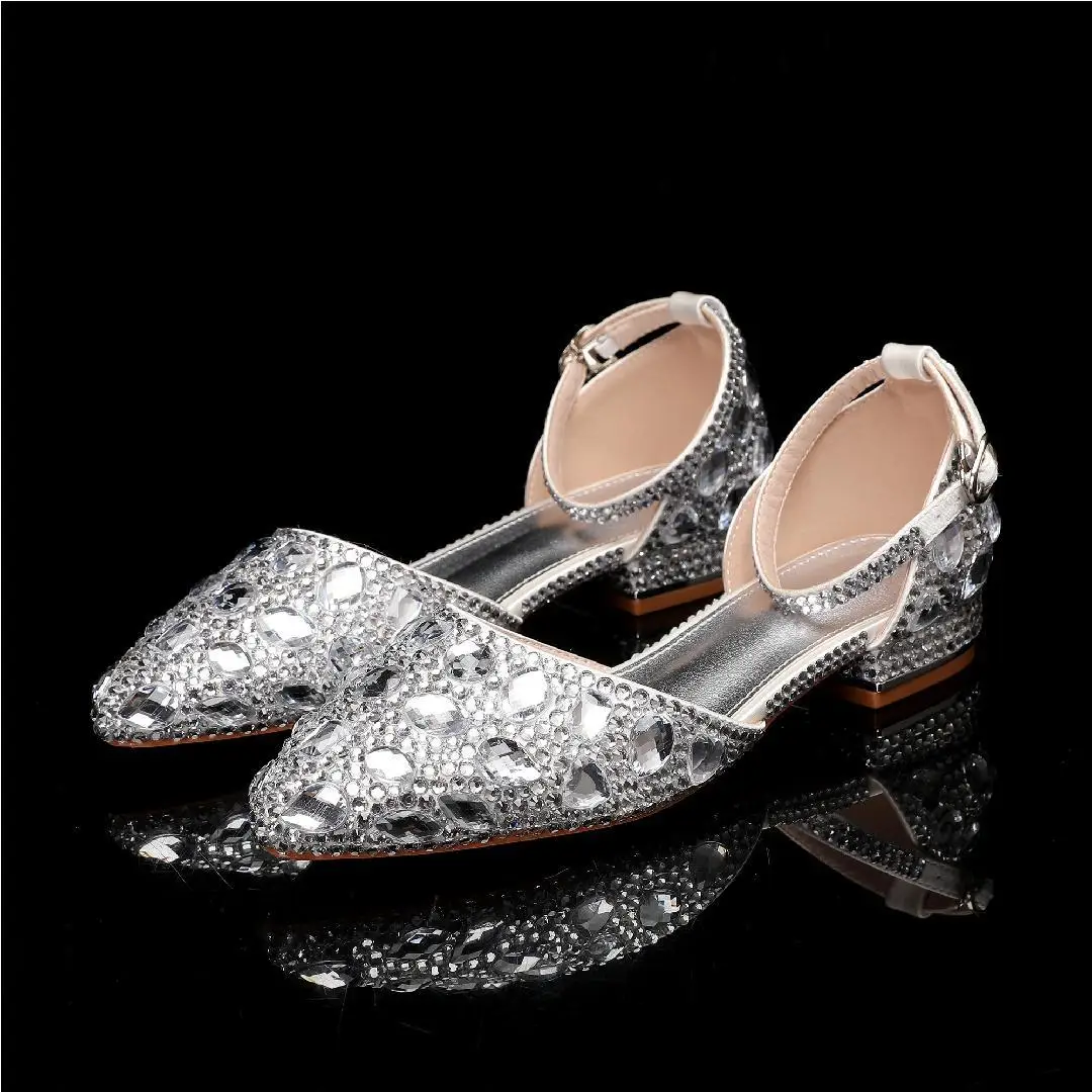 

Women's Flat Low Heel Pointed Hollow Shallow Mouth Rhinestone One Buckle Sandals Bridal Wedding Party Casual Shoes Zapatos Mujer