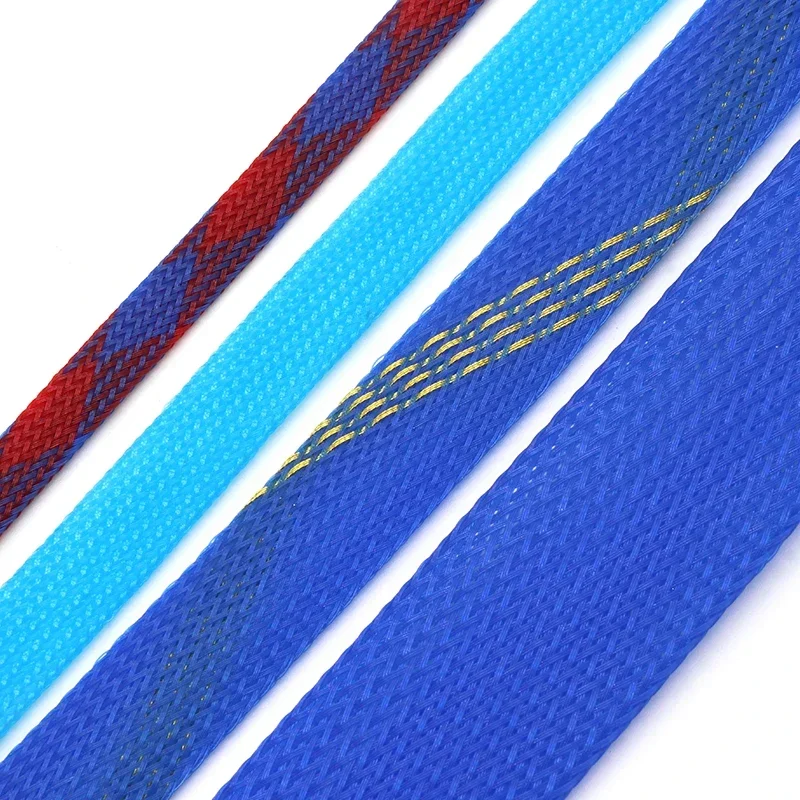 1/5/10M Blue-Gold-Red PET Braided Wire Cable Sleeve 2 4 6 8 10 12 16 20 25 30 40mm Tight High Density Expandable image 4