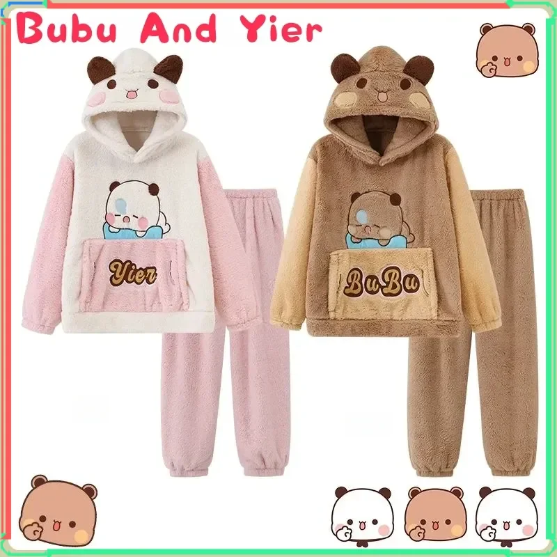 

Новинка 2025 года, пижамы Panda Bubu And Yier, осенние и зимние пижамы, пижамы из кораллового флиса с рисунком панды Bubu и Дуда, пижамы для влюбленных