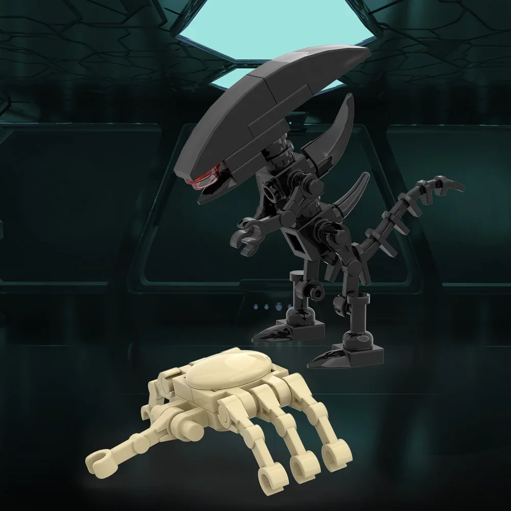 MOC Alieneds Building Blocks ชุดภาพยนตร์สยองขวัญโครงกระดูกสีดํา Monster Face Hugger Action Figure อิฐของเล่นสําหรับของขวัญเด็ก