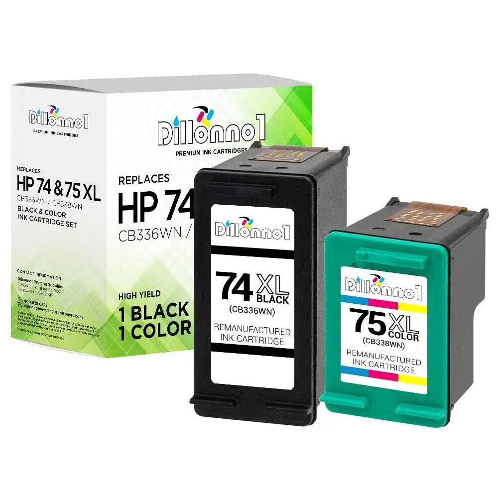 2pk Remanufactured HP 74XL/75XL CB336WN CB338WN Ink Cartridges for HP Printers