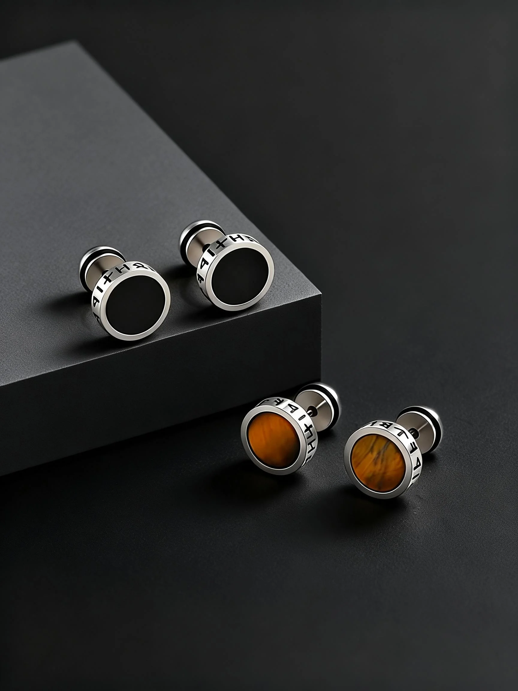Men's Vintage Norse Viking Runes Round Earrings, Fashion Stainless Steel Stud Earrings, Stylish Natural Stone Jewelry Gifts