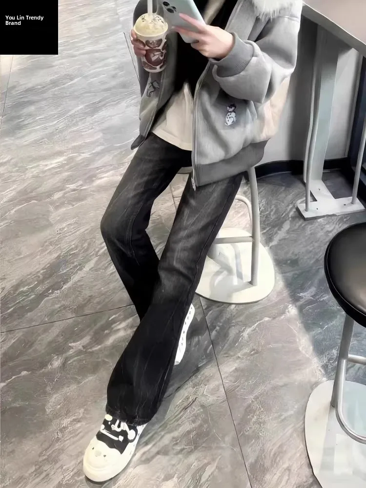 

Cleanfit Lightning Pattern Straight Leg Jeans Men's American High Street Sle Leg Lengthening Micro Flared Pants