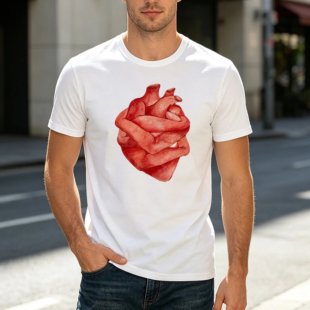 Realistic Anatomical Red Heart Graphic Men T Shirt Summer Biology Medical Science Tee Internal Organ Sketch Clothes