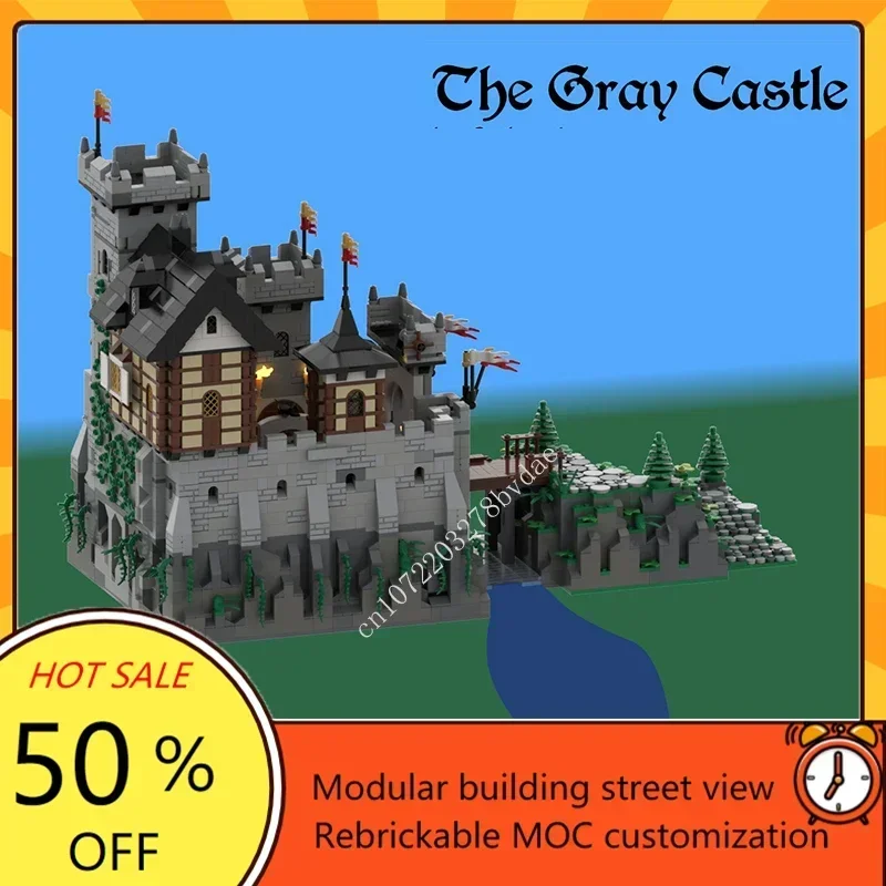Château en pierre médiévale MOC, Architecture médiévale créative, modèle de château, Puzzle personnalisé, modèle d'assemblage, jouets, 5108 pièces