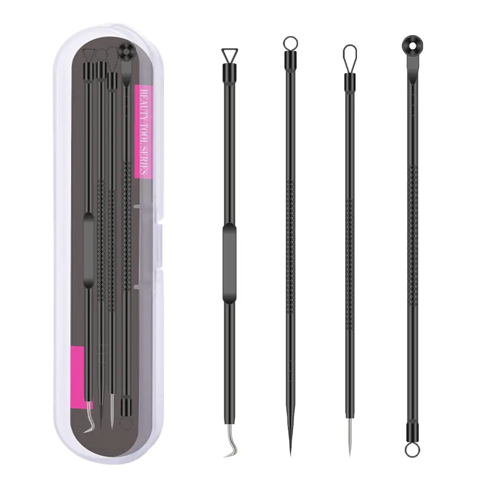 Ensemble d'aiguilles professionnelles pour points noirs du visage, extracteur de points blancs d'acné en acier inoxydable, outil de nettoyage en profondeur du visage, 4