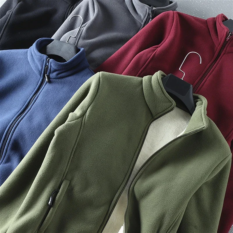 Men's Classic Cashmere Thickened Fleece Jacket Warm Outdoor Hiking Trekking Fitness Running Working Tooling Coat Windbreaker