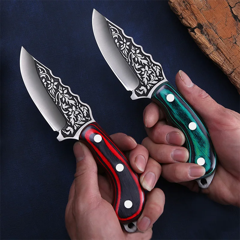 1pc solid wood handle knife Fruit knife barbecue knife Home knife suitable for family outdoor camping fishing knife