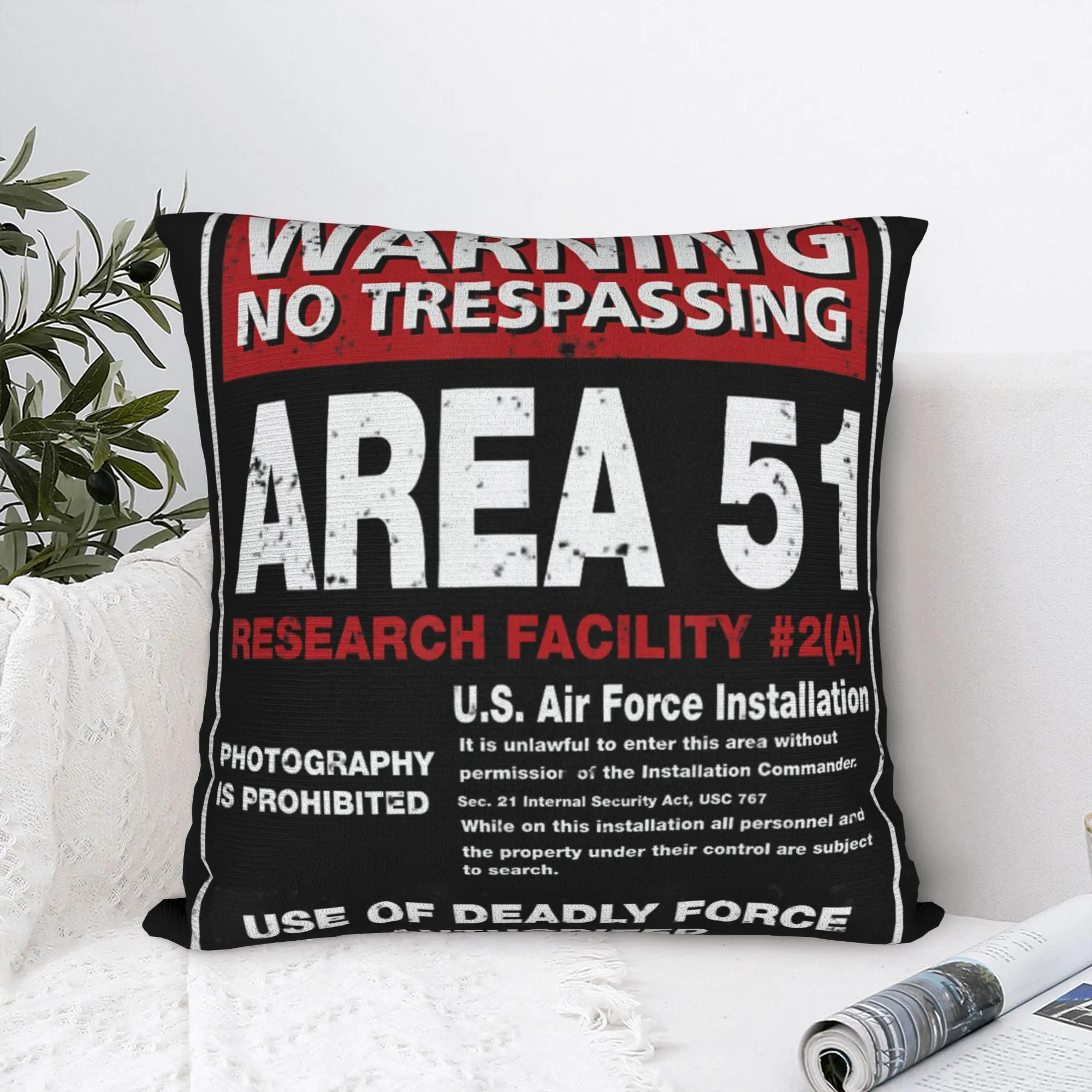 Print Aliens Area 51 Warning Sign Las Vegas NV Pillowcase Polyester Cushion Cover Decor Funny Throw Pillow Case Cover Wholesale
