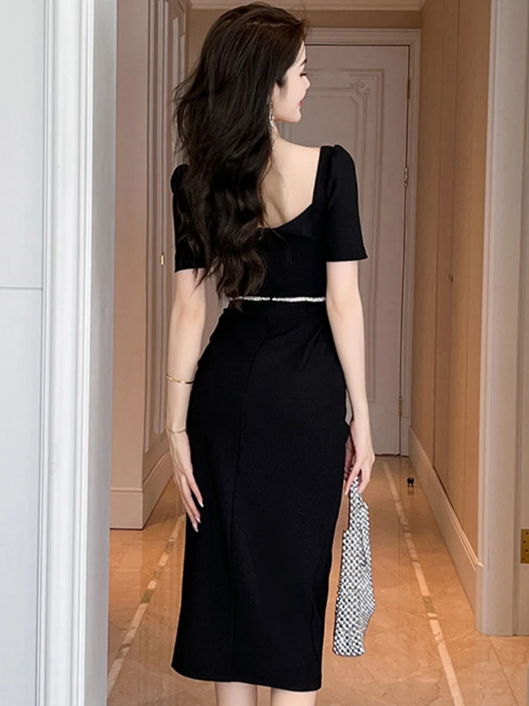 Elegant Luxury Diamond Wrapped Chest High Waist Dress for Women Black Folds Split Sexy Robe Female Runway Banquet Party Vestidos - AliExpress 200000345 Elegant Luxury Diamond Wrapped Chest High Waist Dress for Women Black Folds Split Sexy Robe Female Runway Banquet Party Vestidos - AliExpress 200000345