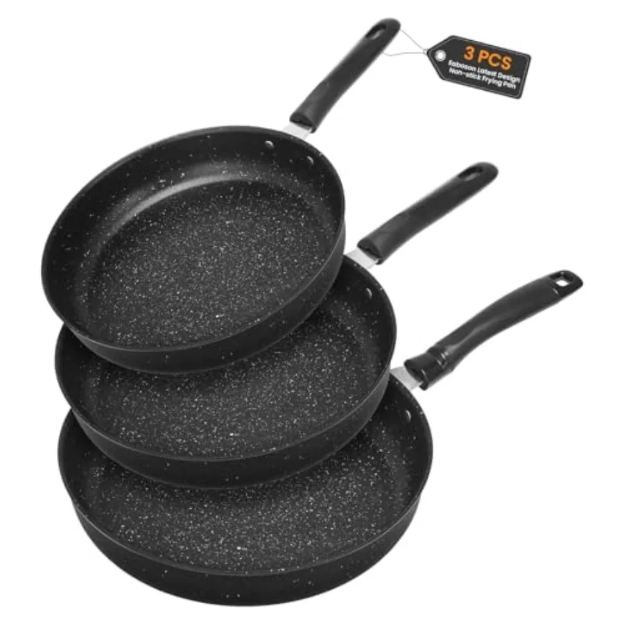 

Nonstick Frying Pan Skillet 3 Piece Set Stone Coating Cookware 9 10 and 11 Inches Egg Omelette Pan with Heat-Resistant Handle P