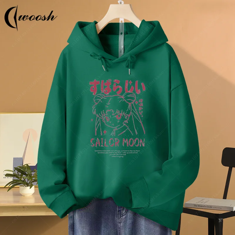 Sailor Moon Hoodie with Hat Children Cartoon Printed Kawaii Sweatshirt Winter Spring Kid Clothing Long Sleeve Girl Womens Hooded