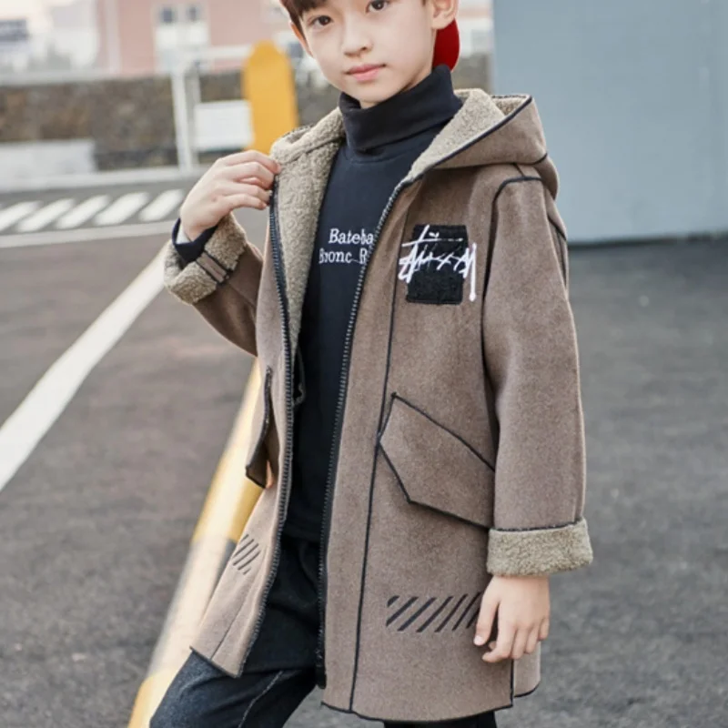 Boys Woolen Coat Overcoat Jacket Windbreak 2024 Elegant Warm Plus Thicken Autumn Winter Cotton Christmas Gift Children's Clothin