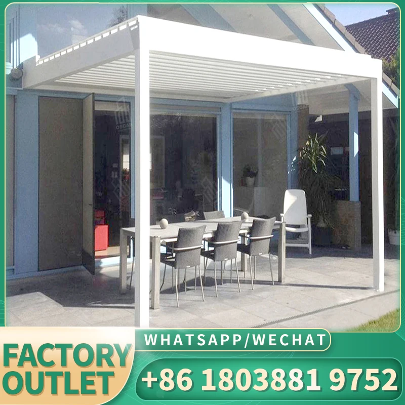 Outdoor Project Garden Building Aluminum Gazebo Electric Roof Pergola With Sliding Glass