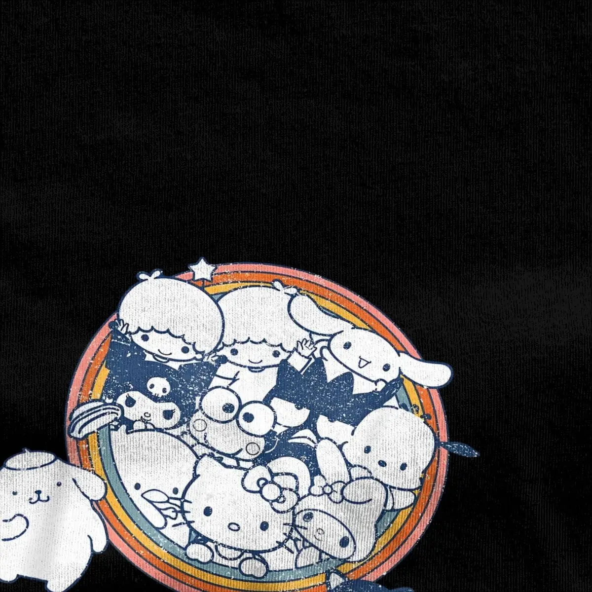 Hello Kitty And Friends Vintage Rainbow Circle T-Shirt Men's Cotton T-Shirts Summer O Neck Harajuku Tees Big Size Tops