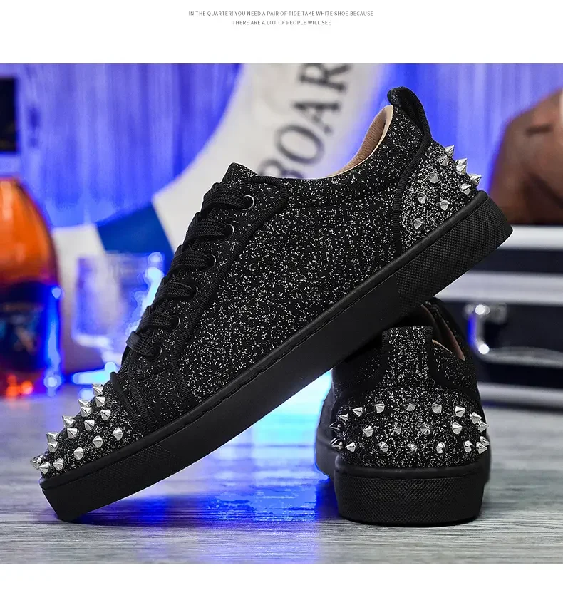 MODX 2025 برشام أحذية رياضية جلد أسود برباط علوي حذاء كاجوال مصمم نمط أحذية جلدية مصنوعة يدوياً للرجال