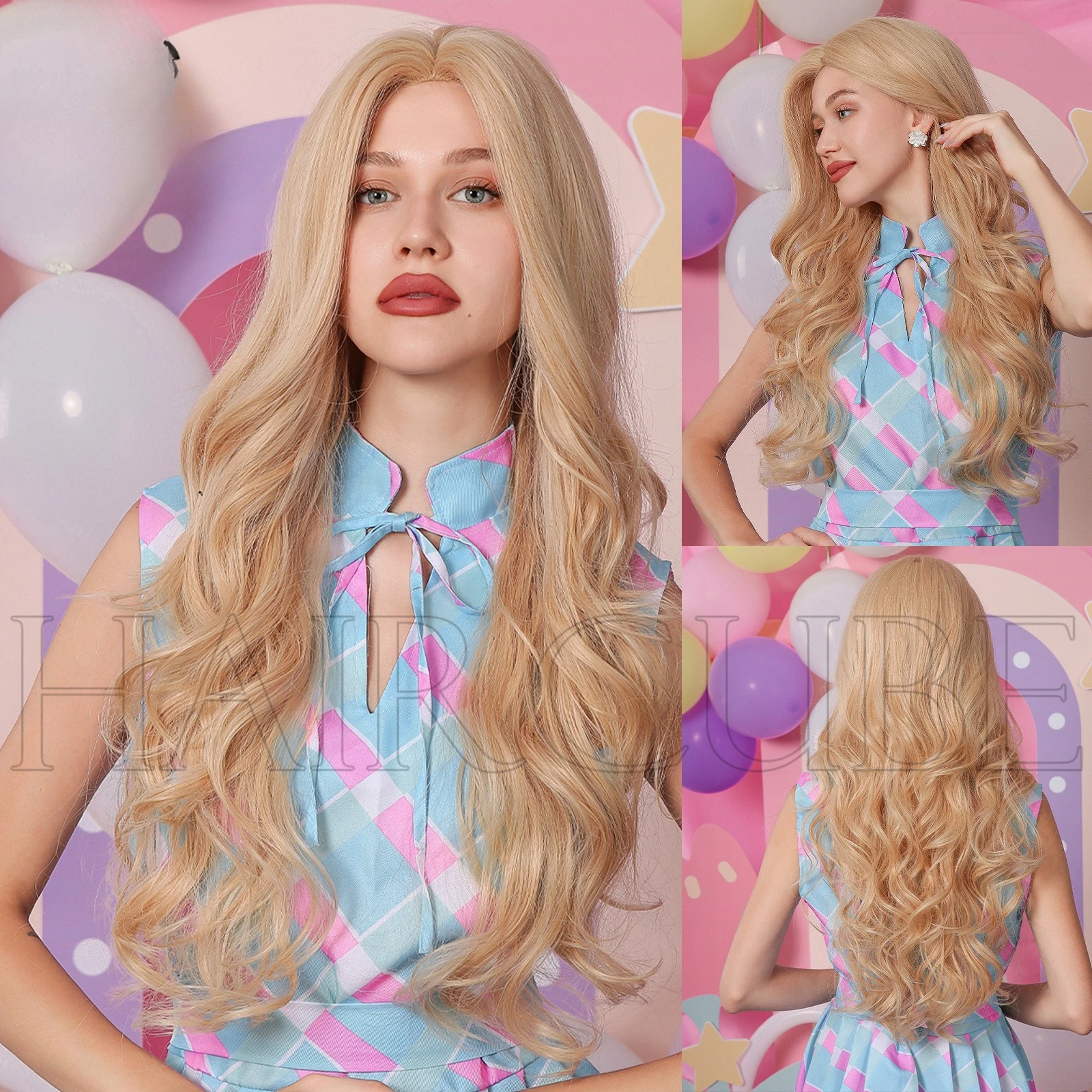 

New 26inch forehead hand-woven medium two-color optional long curly wig women