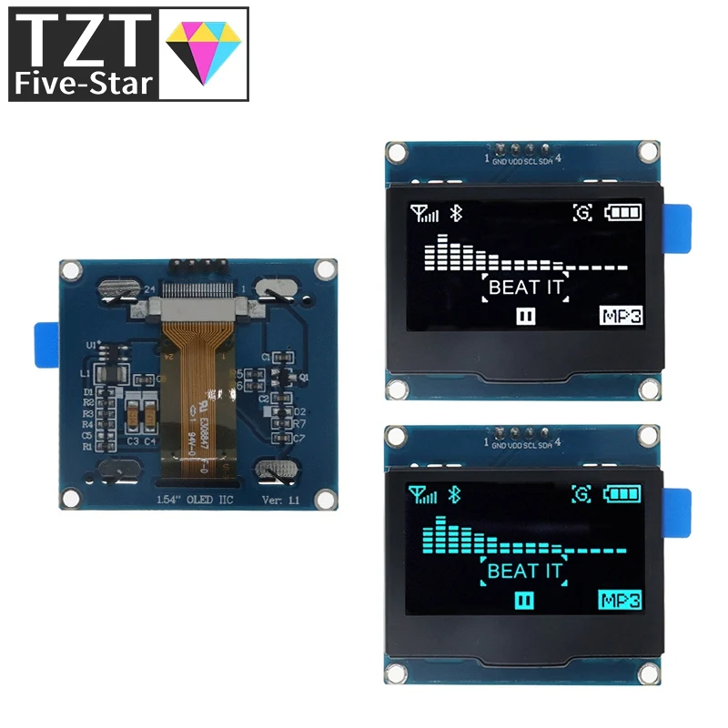 Imagem -05 - Placa de Tela Oled com Moldura de Ferro 54 Polegada Pinos Spi Iic Interface I2c Driver Spd0301 128x64