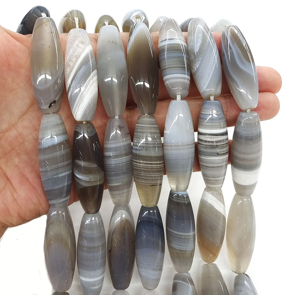 40x12mm Cuboid Bead Natural Stone Gray Uruguayan Striped Agate Cylinder Rice Shape Gems Beads for Jewelry Making DIY Accessories