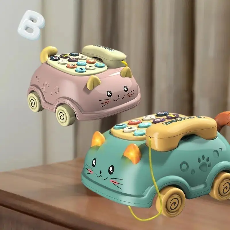 "لعبة هاتف تعليمية على شكل قطة واحدة للأطفال مع أضواء، هدية تعليمية موسيقية من مونتيسوري 3 في 1