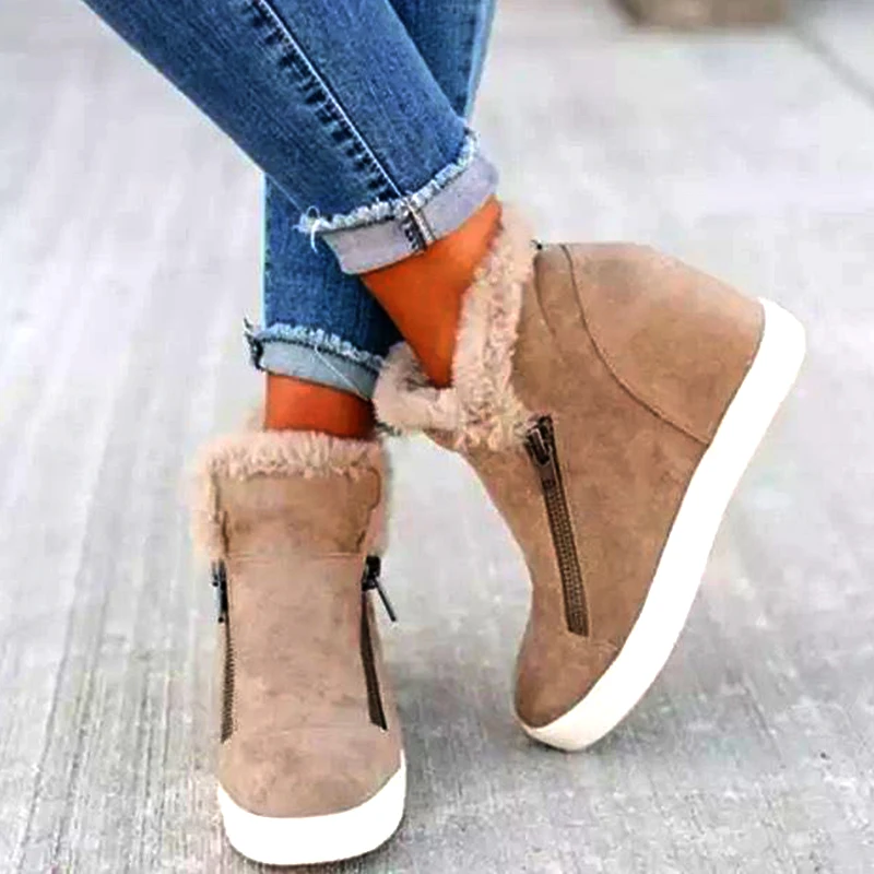 Women Plus Size 35-43 New Fashion  Snow Boots Comfortable Winter Warm Casual Zipper Platform Suede Punk Shoes Woman