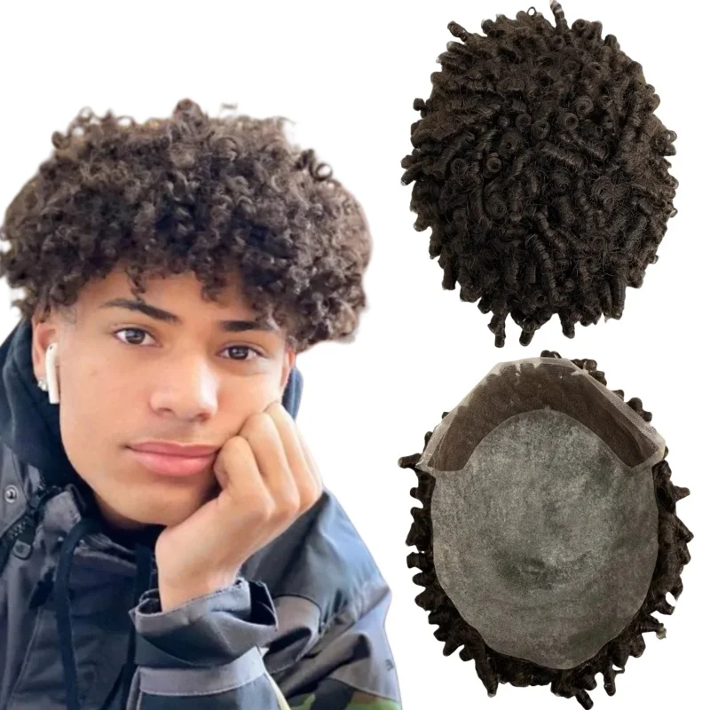

Indian Virgin Human Hair Systems 15mm Curl BIO #2 8x10 Toupee for Black Men