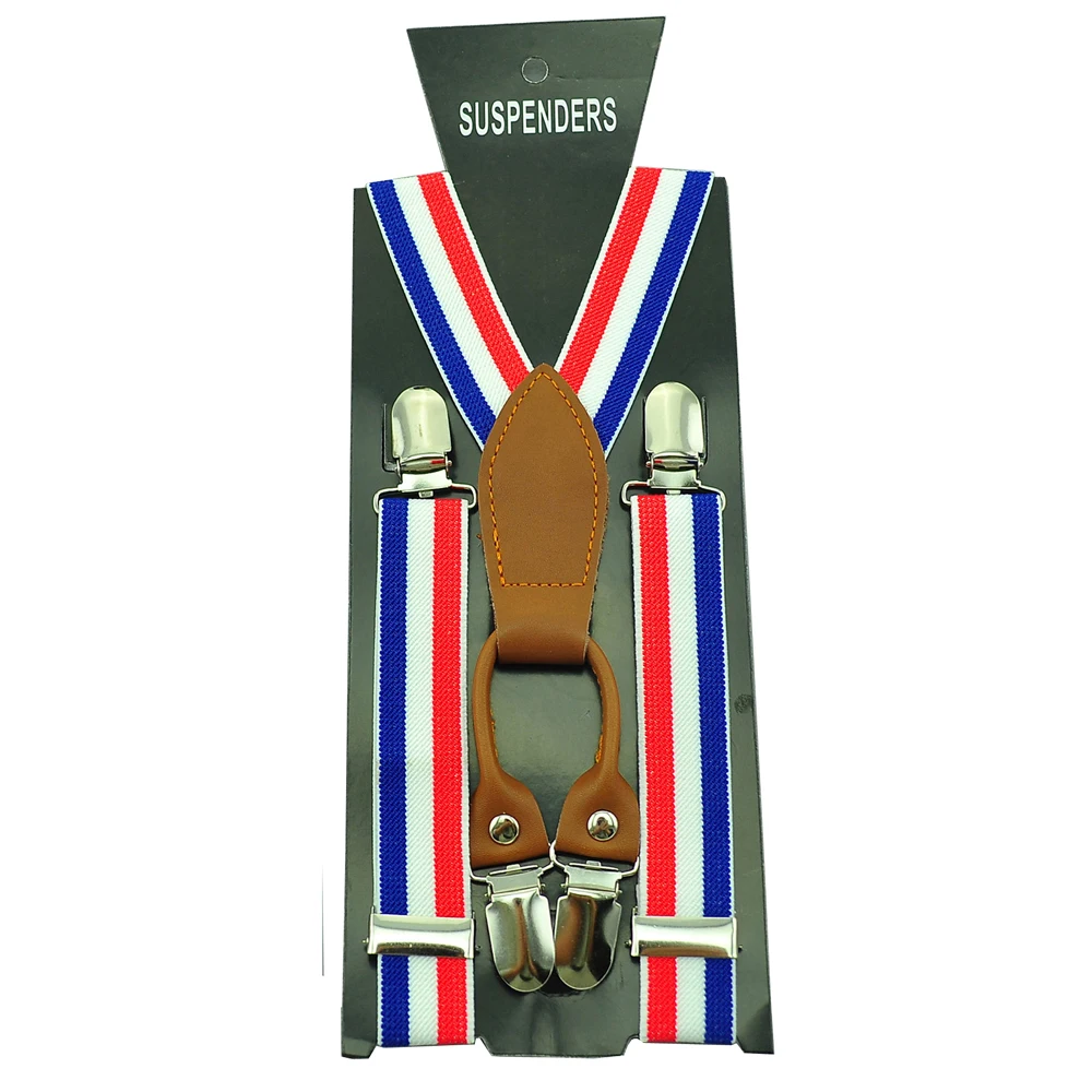 2.0cm wide 4 clips Y-Genuine leather"RED / WHITE / BLUE" Kids Suspenders BOYS/GIRLS Suspender Elastic Braces