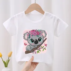 Kids T-shirt Koala On The Tree Graphic Cartoon Boys T shirts Funny Animal Girls Clothes Summer Short Sleeve Children‘s clothing