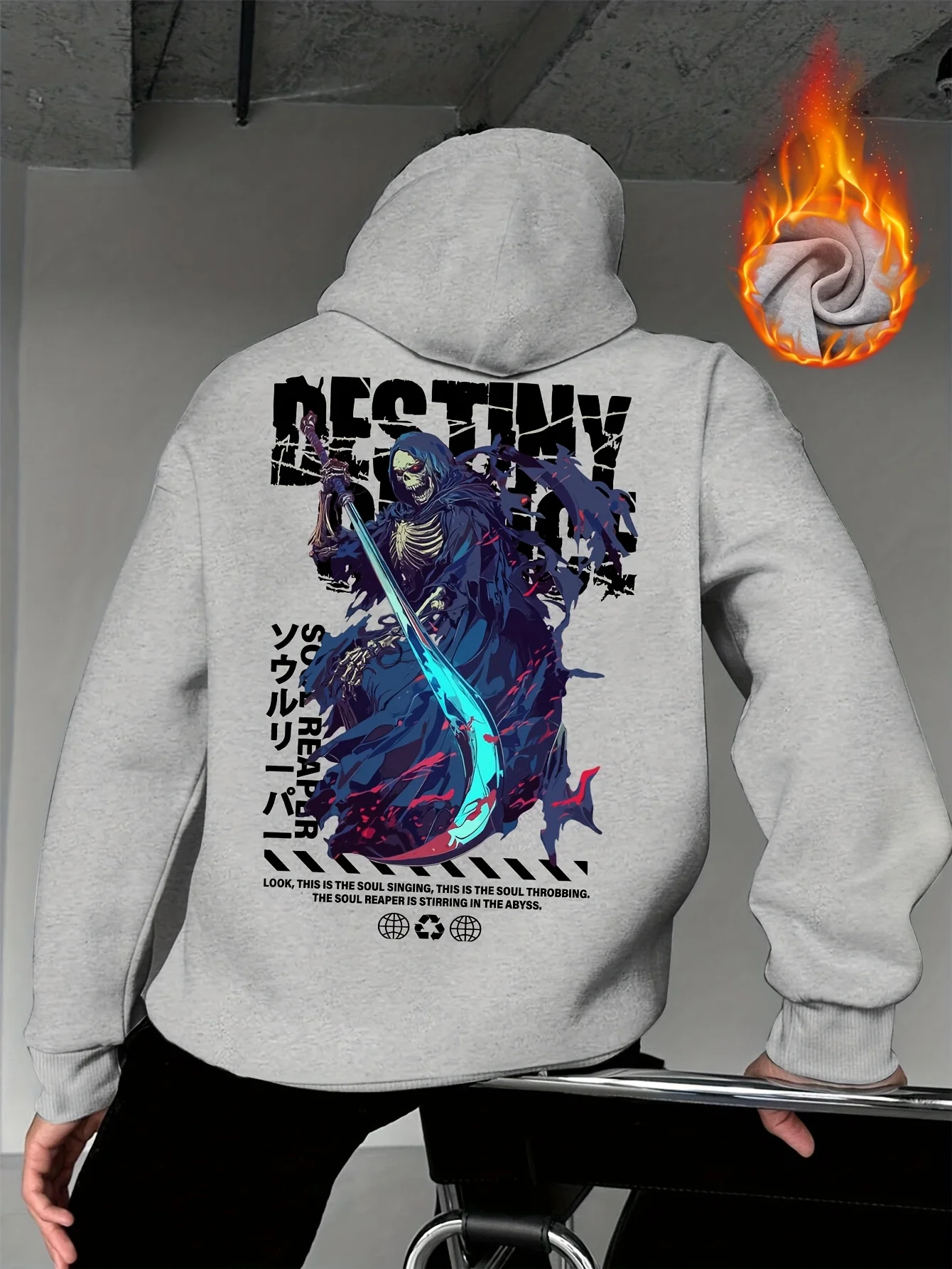 Ghost Skull Warrior Printed Hoodie Sweatshirt Gothic Style Japanese Streetwear Casual Loose Streetwear Hooded Top
