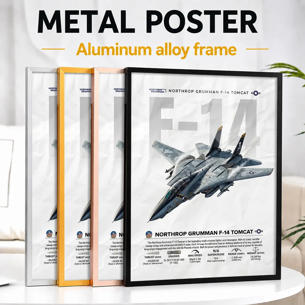 Northrop Grumman F-14 Tomcat Metal Poster With Aluminum Alloy Frame Personalized Technical Graphic Wall Art For Aviation Club