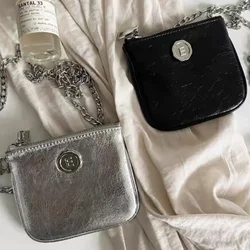 Mini bolsos de hombro coreanos para mujer, bolso cruzado de PU, negro y plateado, con cremallera, lápiz labial, identificación, tarjeta de crédito, almacenamiento de dinero