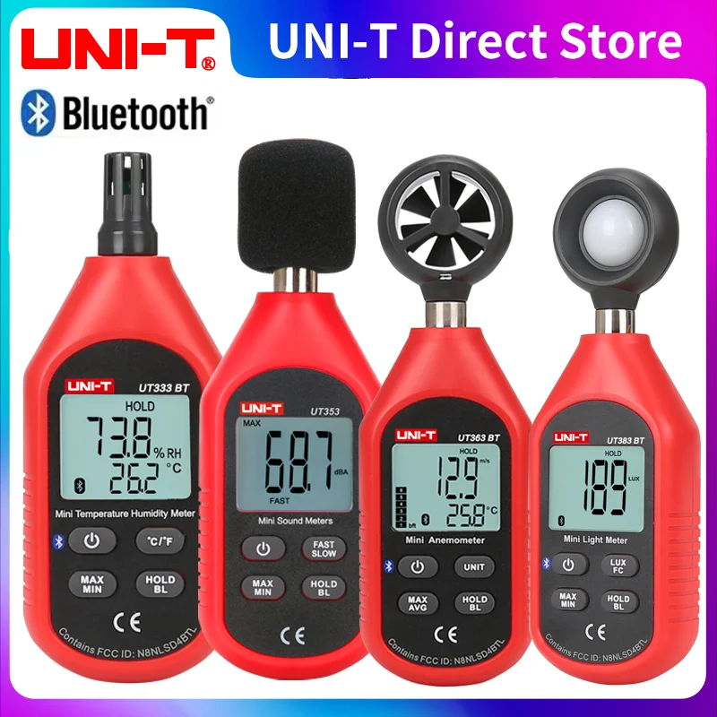 UNI-T UT363/BT Anemometr UT383/BT Iluminometr Miernik światła UT353/BT Miernik dźwięku UT333/BT Miernik temperatury i wilgotności