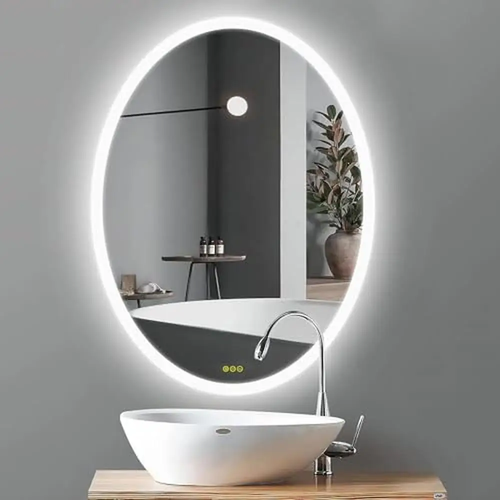 

Modern Oval LED Bathroom Vanity Mirror Wall Mounted Anti-Fog 24x32 Inch 3 Colors Dimmable Light IP44 Waterproof Touch Switch