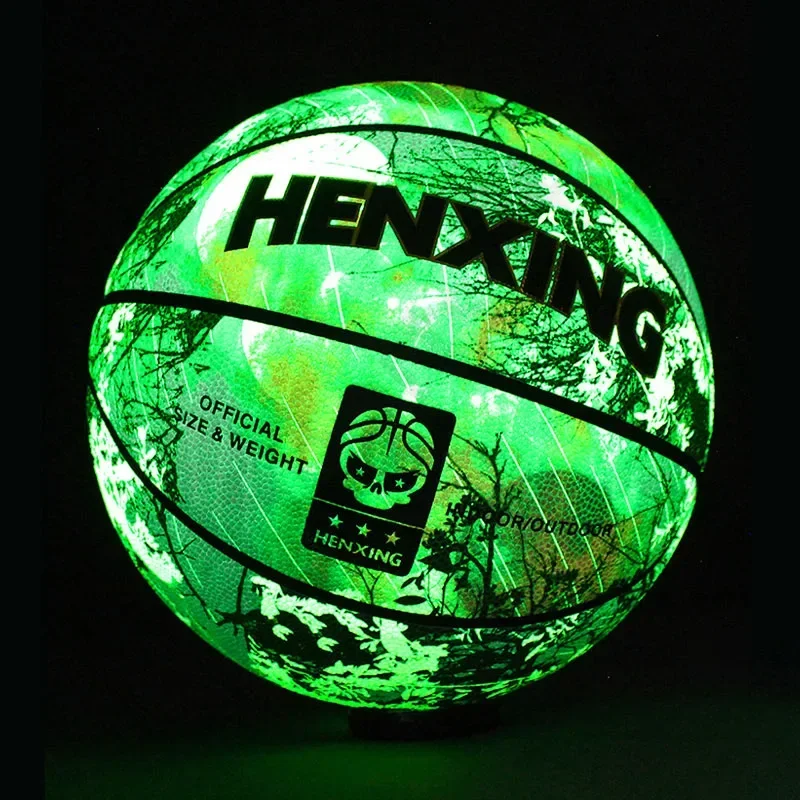 Green Holographic Reflective Basketball Size 7 for Youth Adults Glowing Luminous Basketball Street Cool Outdoor Indoor Balls