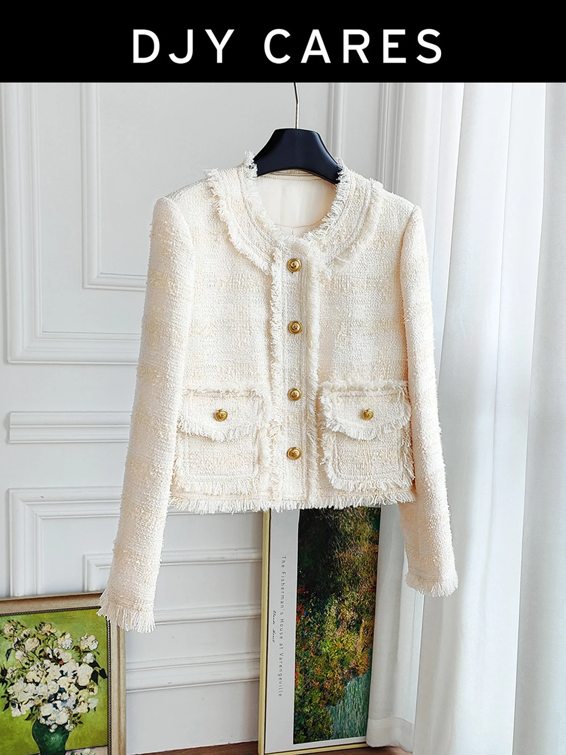 New White slimming jacket with exquisite tassel design top big size