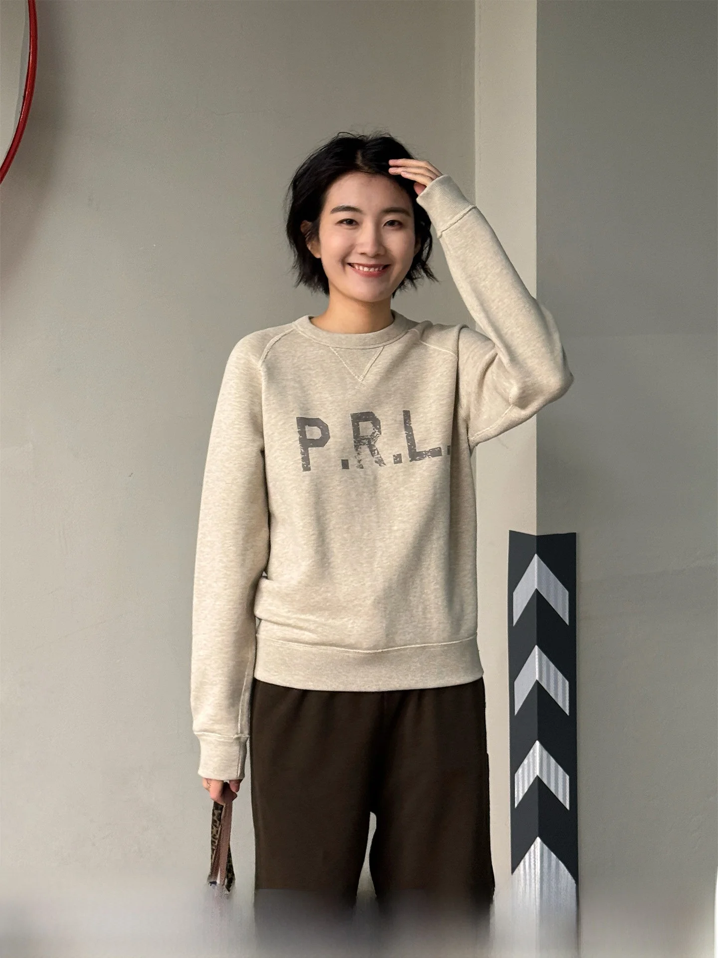 

Langqing Tong Pure Cotton round Neck Printed Sweatshirt Loose Long Sleeve Casual Overhead Top Women's Standard Fit Spring 2026