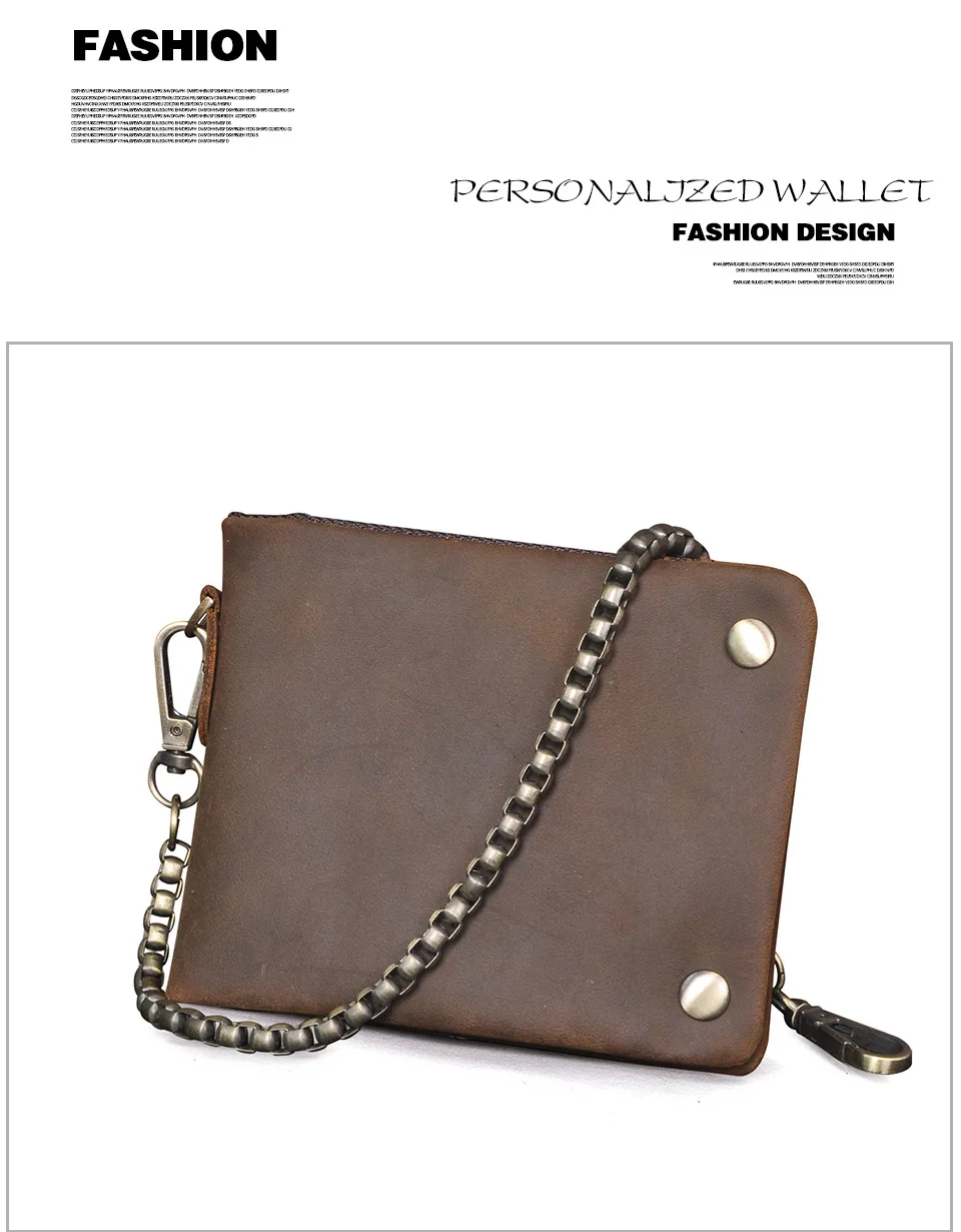 YETTIES Herren-Pull-Up-Geldbörse aus genarbtem Leder, kurzer Bifold-Reißverschluss mit abnehmbarer Kette, praktische Retro-Clutch für Herren – Detail 8