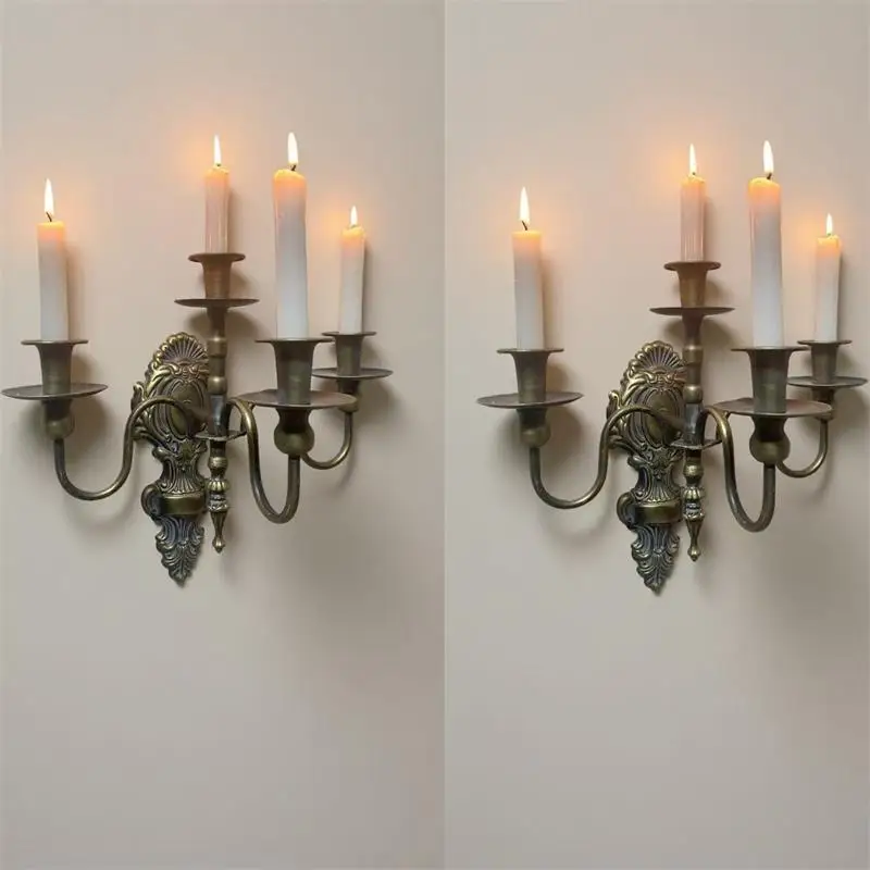 European Iron Candlestick Wall Lamp Dining Table Background Wall Decoration Candle Holder Courtyard Wall Pendant Home Decor