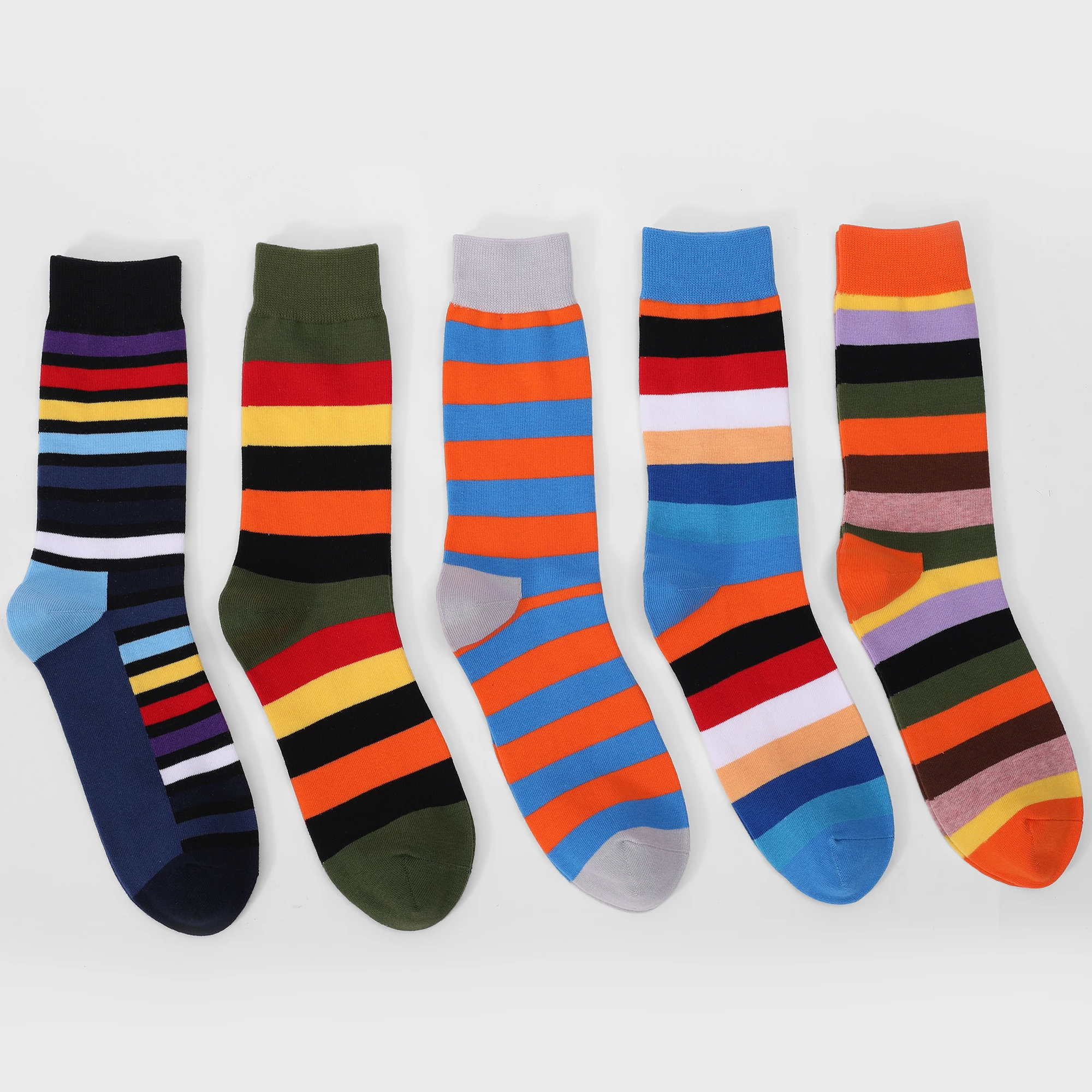 5Pairs Mens Fun Dress Socks,,Pattern Funny Socks Pack,Colorful Striped Combed Cotton Novelty Socks,Cool Breathable Casual Socks