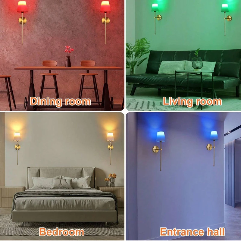 American Retro Wall Lamp Fabric Lampshade Bedroom Bedside Resding Wall Light Bathroom Lamp RGB Battery Light Bulb Night Light