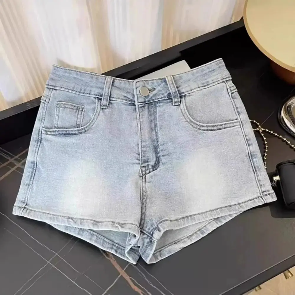 Letnie Nowe Damskie Szorty Jeansowe z Kokardką Modne Spodenki z Wysokim Stanem Casualowe Kieszenie Seksowne Krótkie Jeansy