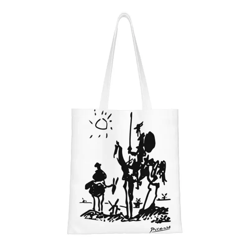 Funny Pablo Picasso Shopping Tote Bag Reusable Don Quixote Canvas Grocery Shoulder Shopper Bag