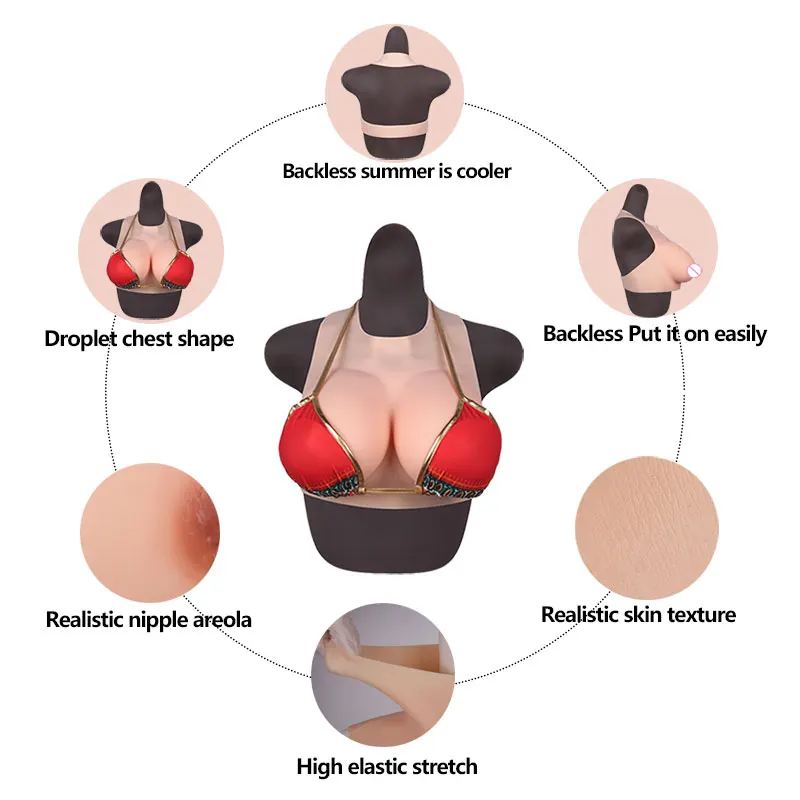 남성용 실리콘 가슴 보형물 - 대형 가짜 가슴 컵 크로스드레서 트랜스젠더 드래그퀸 코스프레 풍성하고 부드러운 흔들림 조절 가능한 플레이트